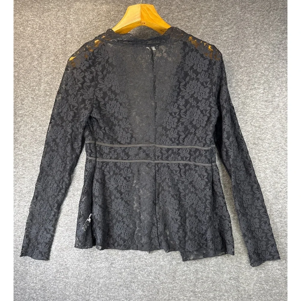 Free People Intimately Daylight Cardi Lace Romantic Top Size L Blk Floral Sheer